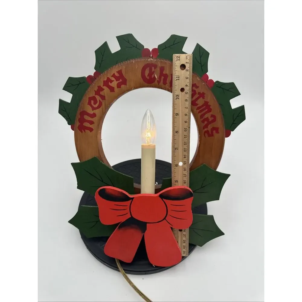 Vintage Working Hand Carved Wooden Christmas Wreath With Light